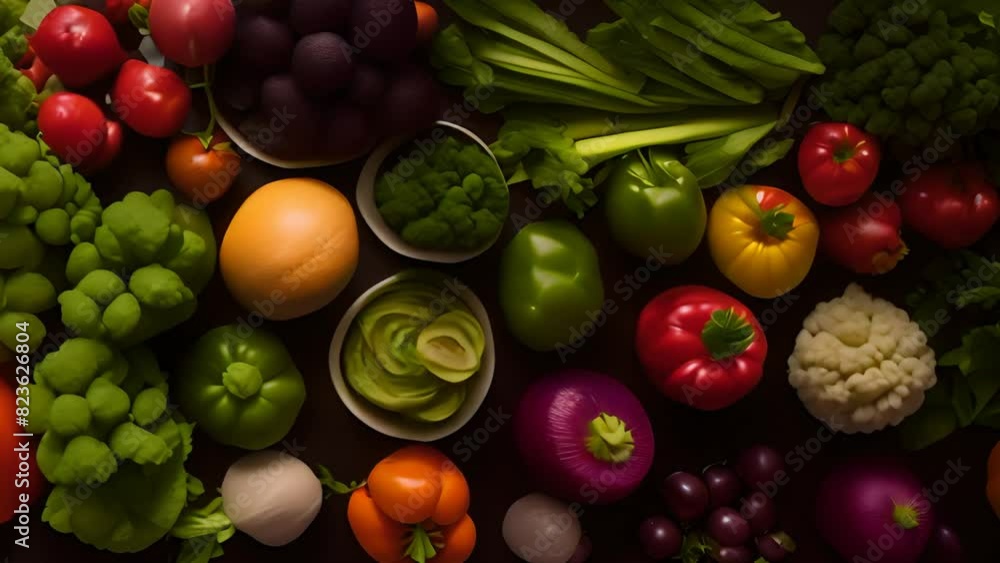 Poster various types of vegetables on a table generative ai