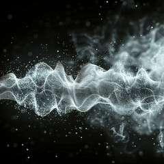 Abstract waves background, synth waves and light particles and dust on dark background, abstract concept inspired by technology and informatics