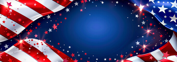 Patriotic theme featuring stars and blue backdrop