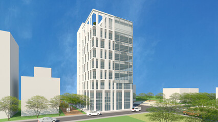 modern office building, Architectural illustration of a modern office building planned in the city street