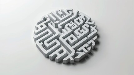 3 Illustration of AI text with a maze symbolizing complex strategies on a white background