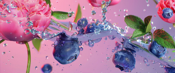 Blueberries and flowers in water

