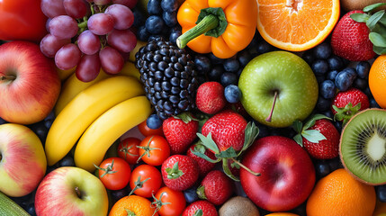 Colorful assortment of fresh fruits and vegetables.