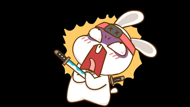 Animated Ninja Rabbit Getting Stabbed and Dying - Transparent Background