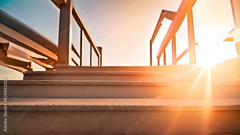 Aufkleber sunlight illuminating stairs in urban setting generative ai