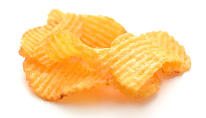 Ridged potato chips isolated on white background