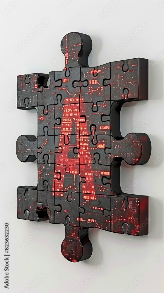 Fototapete model of ai text with puzzle pieces symbolizing strategic solutions on a white background