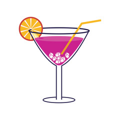 Glass of cocktail in flat style. Vector illustration for greeting cards, postcards, invitations, menu design, icons. Line art template