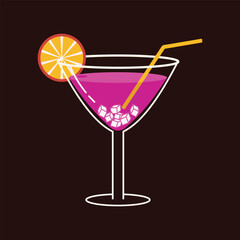 Glass of cocktail in flat style. Vector illustration for greeting cards, postcards, invitations, menu design, icons. Line art template