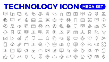 Technology line icons. Technological and device in various industries. Icons for websites, applications and creative outline icon. vector illustration.