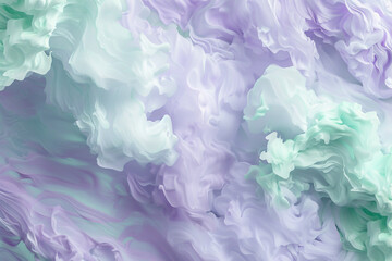 A soft, flowing arrangement of pastel purple and mint green oil paint clouds, giving the soothing...