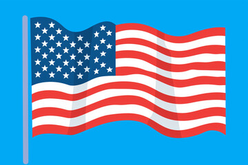 Obraz premium Illustration of a waving American flag with stars and stripes on a blue background