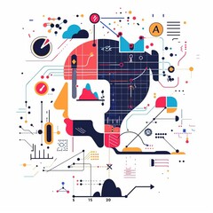 Obraz premium Illustration of a trend analysis chart with AI text integrated into the design on a white background