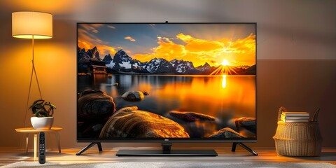 UHD 4K smart TV with remote control for easy operation. Concept UHD 4K TV, Remote Control, Smart TV, Easy Operation