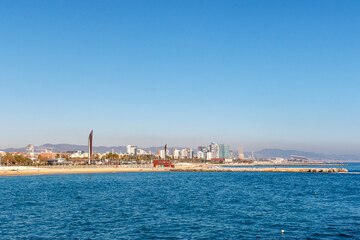 Fototapeta premium View at Barceloneta beach, Barcelona, Catalonia, Spain, Europe
