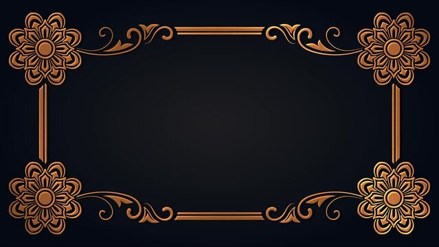 Embossed floral ornament frame moves on black background