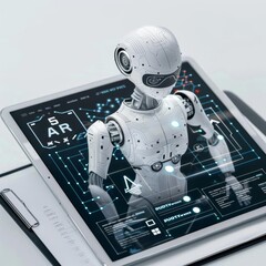 Photo of a digital tablet showing a strategic plan with AI text on a white background