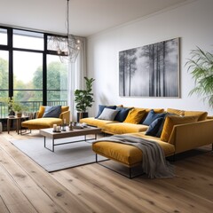 Fototapeta premium Interior of modern living room. Elegant Minimalist Living Room. Beautiful and large living room interior. Interior of a bright living room. 