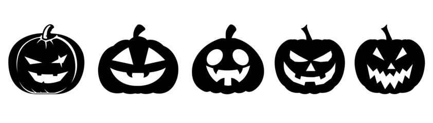 set of halloween pumpkins halloween pumpkin icons Icon illustration of a set of halloween pumpkin silhouettes of plants black and white vector illustration
