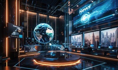 Contemporary breaking news studio concept
