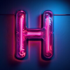 Letter H neon sign on dark background