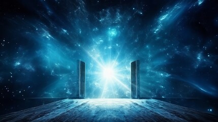 Mystical door in the night sky.