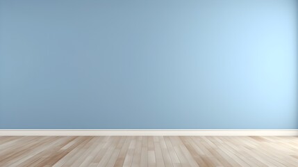 Naklejka premium Minimalist Scandinavian-Inspired Empty Room with Wooden Flooring and Blue Wall