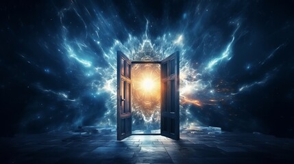 Mystical door in the night sky. - Powered by Adobe
