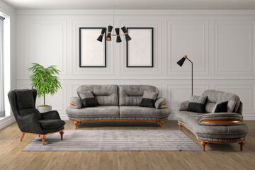 3D rendering modern living room .modern furniture set.