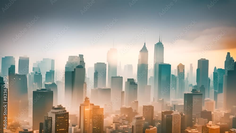 Poster skyline of a metropolis with towering skyscrapers generative ai