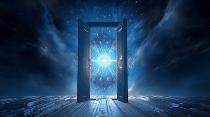 Mystical door in the night sky.