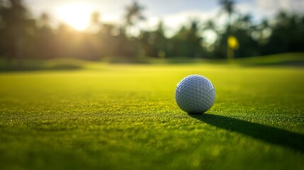 A White Golf Ball On A Putting Green. 