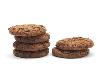 Chocolate chip cookies isolated on white background