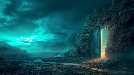 Mystical door in the night sky.