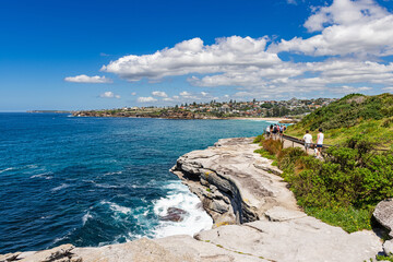 Sydney, Australia - Bondi to Bronte Coastal Walk. Famous hiking trail with sea views along the...