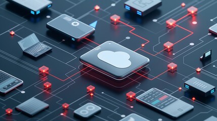 A Collection Of Eelectronic Devices Connected To A Cloud Network.