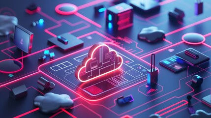 A Collection Of Eelectronic Devices Connected To A Cloud Network.
