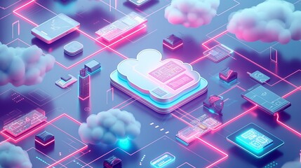 A Collection Of Eelectronic Devices Connected To A Cloud Network.