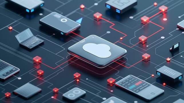 A Collection Of Eelectronic Devices Connected To A Cloud Network. 
