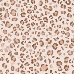Beige and brown leopard seamless pattern. Fashion stylish texture hand drawn watercolor. Seamless leopard skin print light color. Abstract exotic jungle or africa wild cat texture.