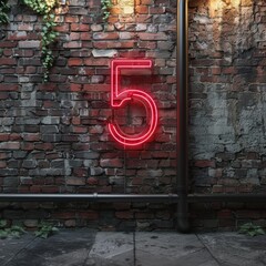 Number 5 neon sign number five on a dark background