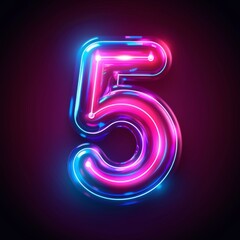 Number 5 neon sign number five on a dark background