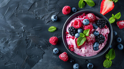 mixed berries yogurt in a bowl  - Powered by Adobe