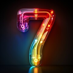 Number 7 neon sign number seven on a dark background