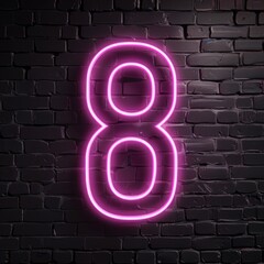 Number 8 neon sign number eight on a dark background
