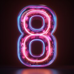 Number 8 neon sign number eight on a dark background
