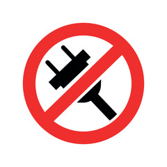 Electric plug forbidden icon sign, no plug icon vector in trendy flat style illustration isolated on white background.