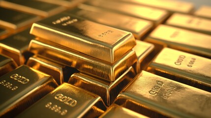 Vertical Image Of A Stack Of Gold Bars.
