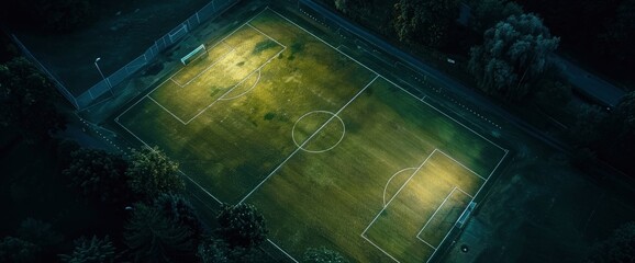 Aerial Shot Of A Football Field At Night With Copy Space, Football Background