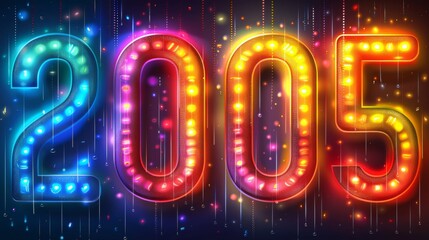 Number 2025 neon sign on a dark background. Symbol of the new year